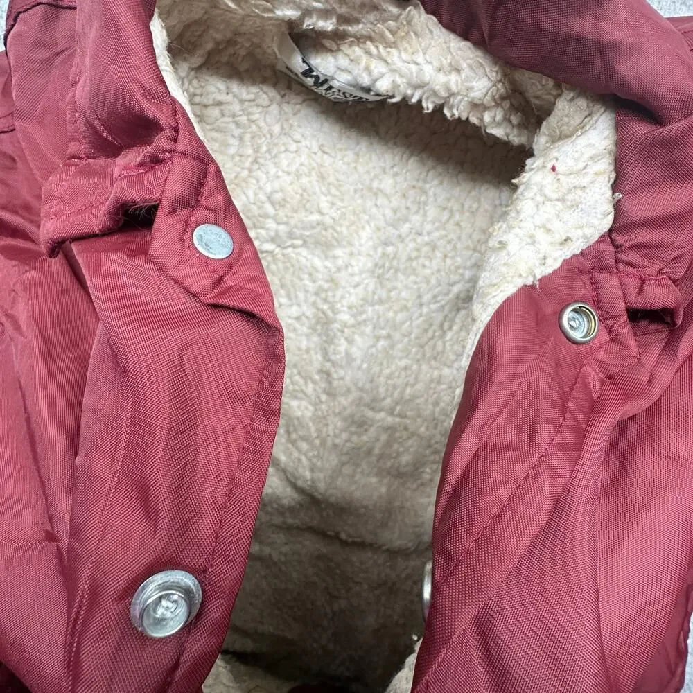 Vintage 70s 80s Westwind Sherpa Fleece Lined Coach Snap Button Jacket Men XS Red